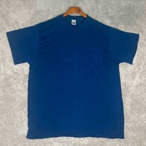 Vintage Fruit of the Loom Golden Blend Blue Selvedge T-Shirt Mens XXL Blank 90s